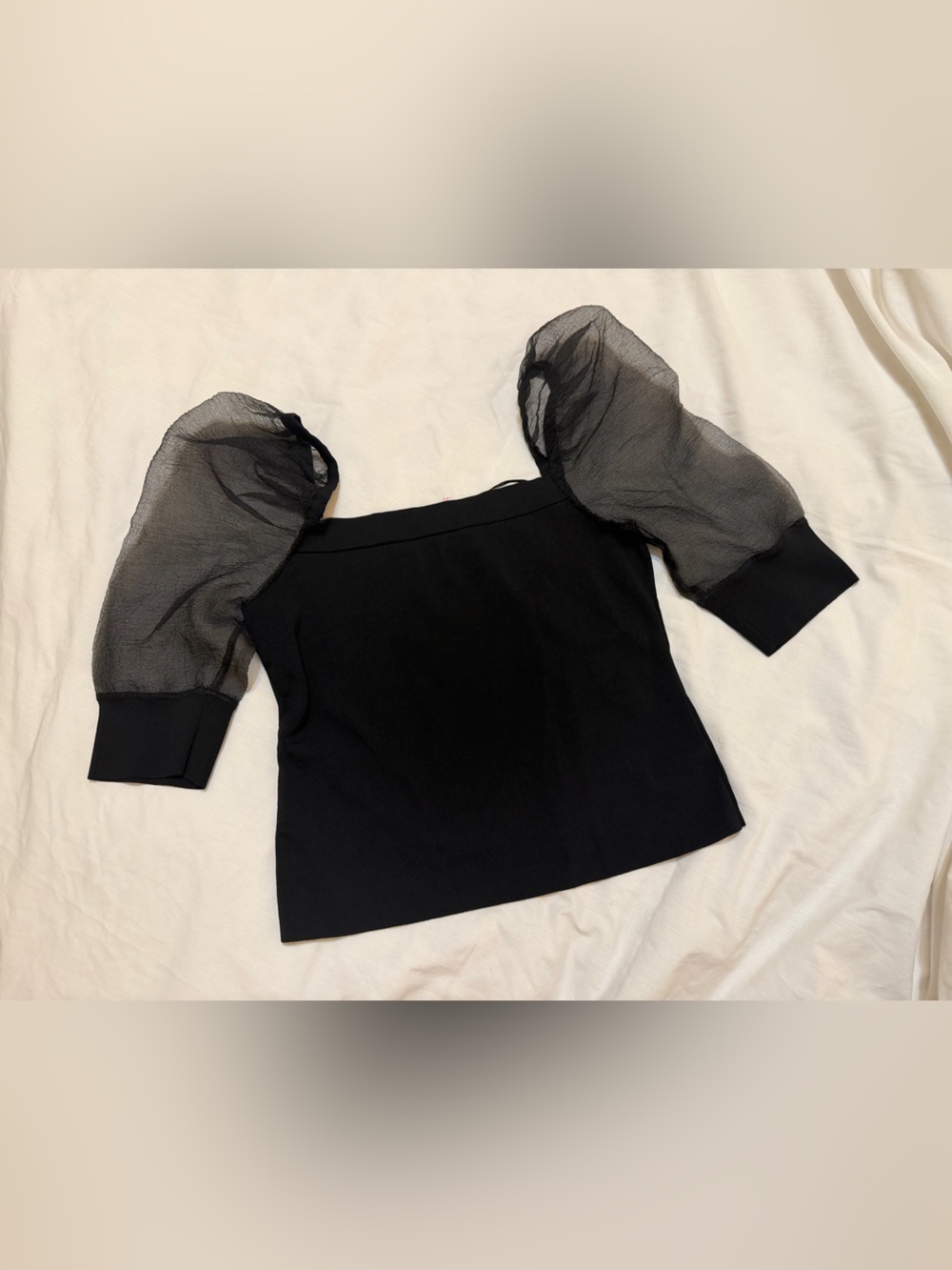 Bar III Black Sheer Puff-Sleeve Crop Top